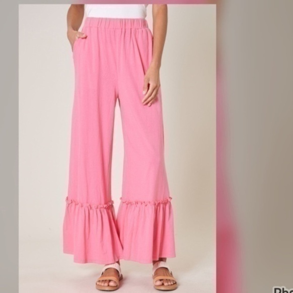NWT Sugar Lips Ryder Ruffle Wide Leg Cotton Knit Pants Size XSmall - Picture 1 of 7
